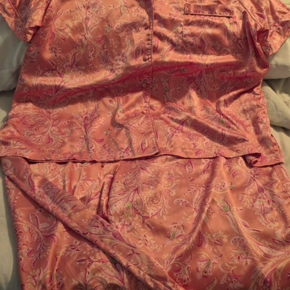 Cabernet Sleepwear Pajama Set Pink Paisley SS Top Long Pants Women's XL NEW!!